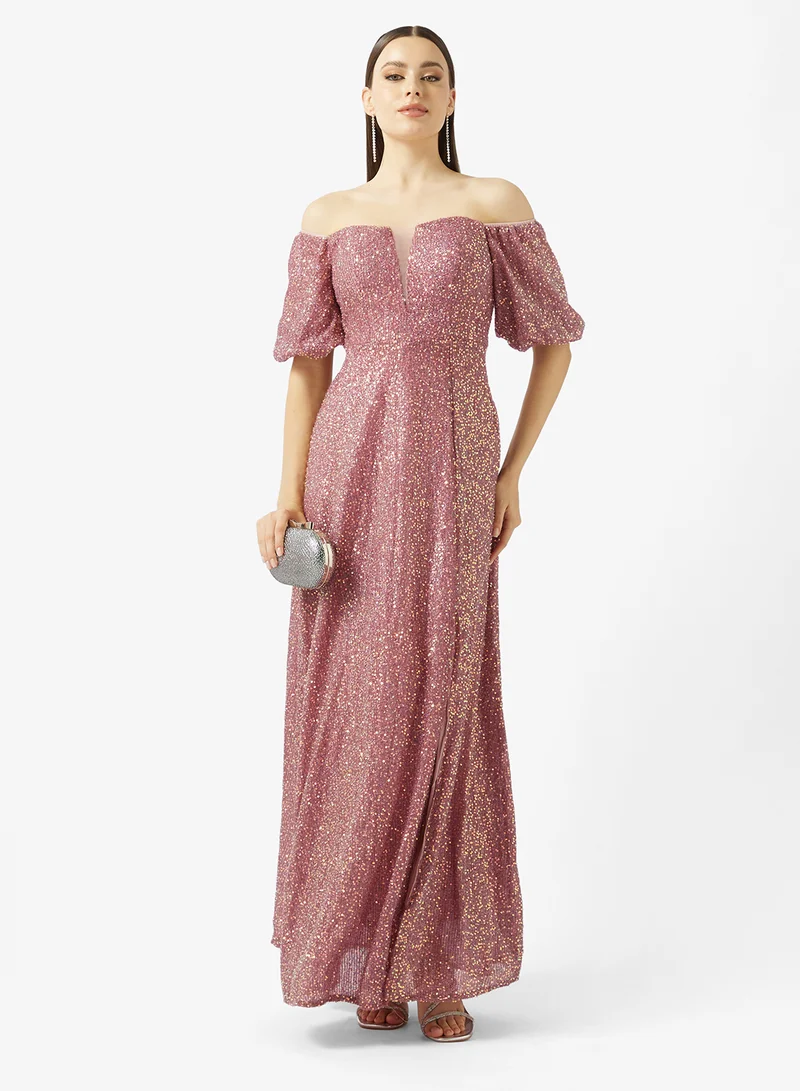 Ella Limited Edition  Off Shoulder Shimmer Dress for Women | Best Price UAE